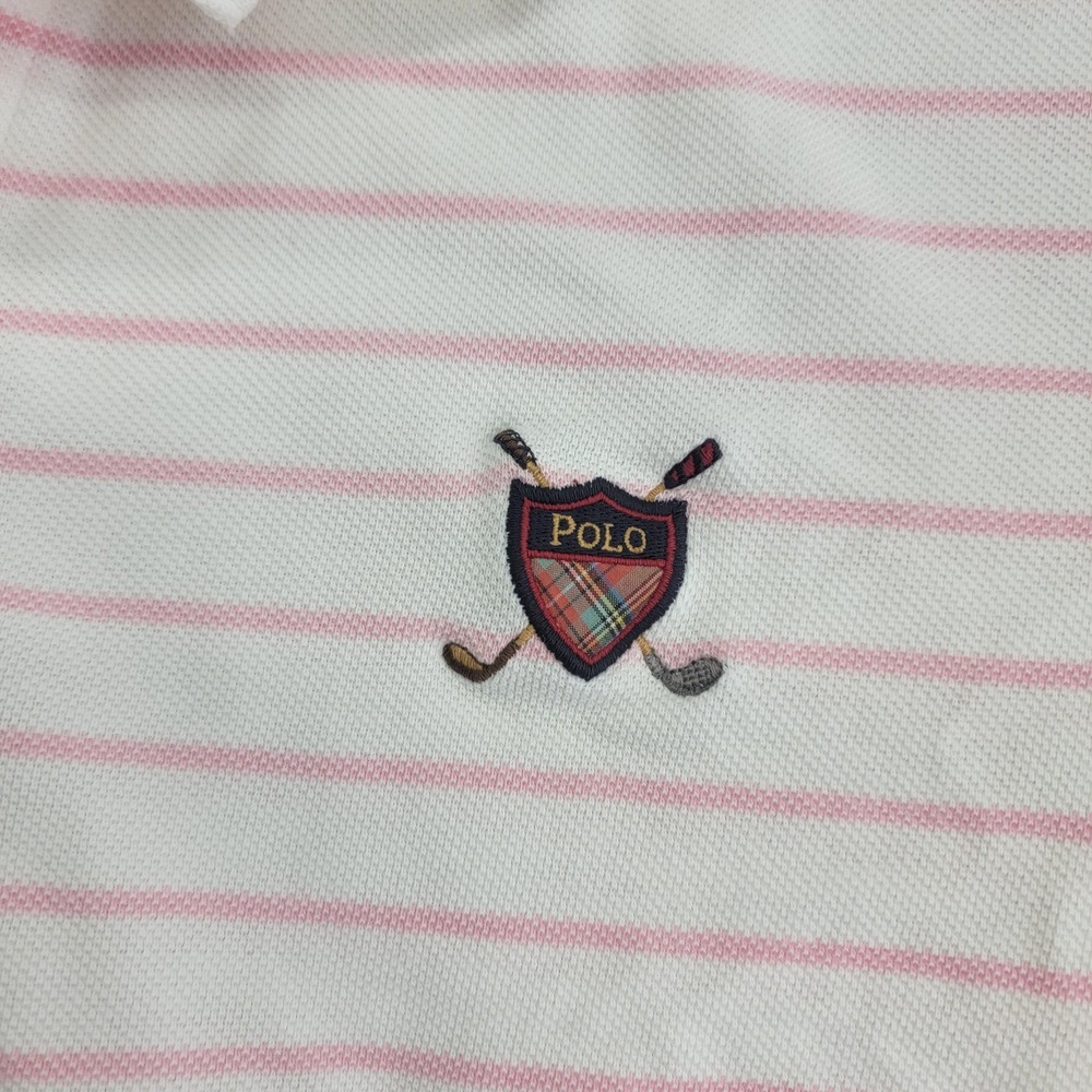 Polo Ralph Lauren Polo Shirt Mens 2XL White Pink Striped Golf Crest Embroidered - Picture 2 of 13